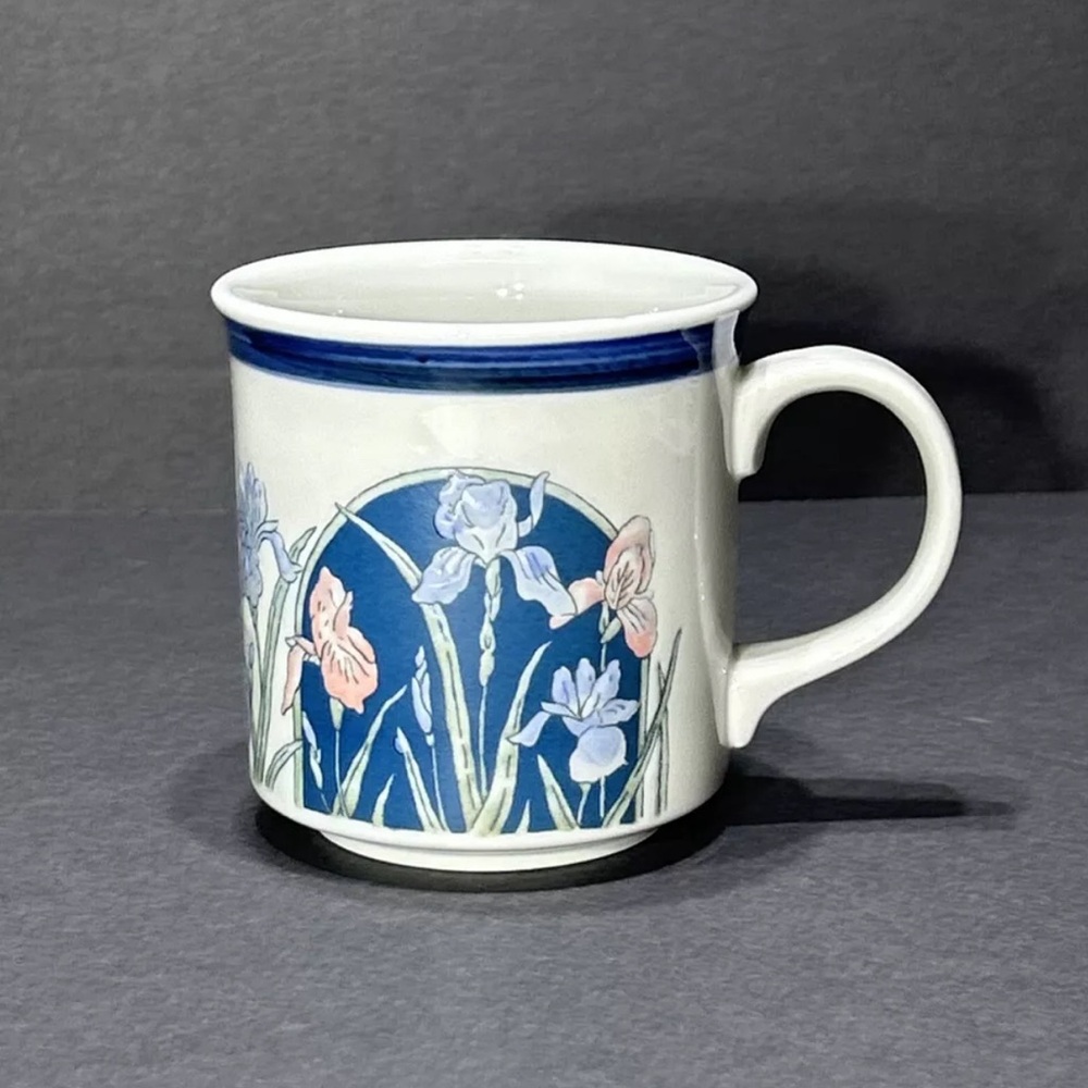 Vintage Otagiri Blue Iris Ceramic Coffee Tea Mug Teal Pink Floral 10oz